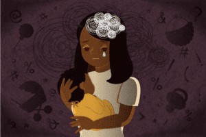 cartoon woman holding baby and crying - Native Reach