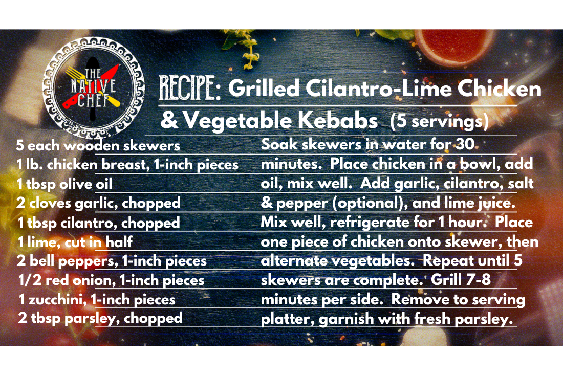 Grilled Cilantro-Lime Chicken Kebabs – The Native Chef graphic - Native Reach