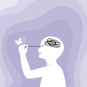 The silhouette of human is understanding and managing his stress